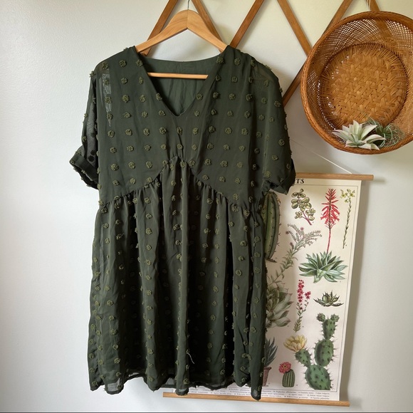 SHEIN Army Green Polka Dot Dress - Picture 1 of 3